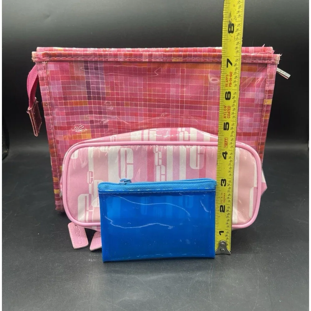 Lot 3 Clinique Makeup Cosmetic Bags Pink Blue Zipper Travel Toiletry Pouches
